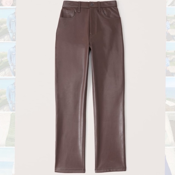 NWT Abercrombie Brown Leather Pants 90s straight ultra high rise - Picture 2 of 4